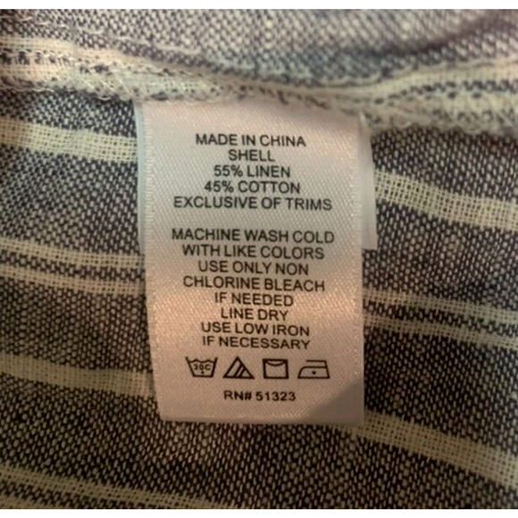 1. State Boho Womens Blouse Extra-Small Cotton Linen Fringe Blue White Striped - Picture 6 of 9